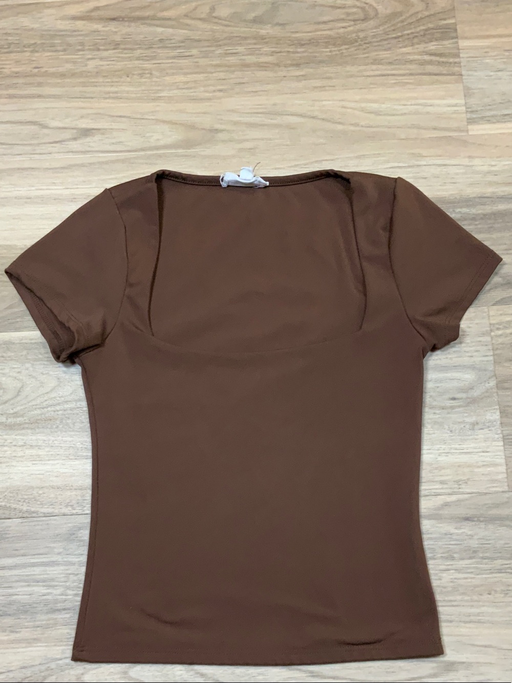Women's Square Neck Short Sleeve Top in Chocolate Brown